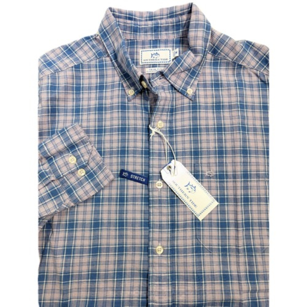 Southern Tide Mens Plaid Linen Blend Button Down Shirt Trim Fit Sz M NWT $100